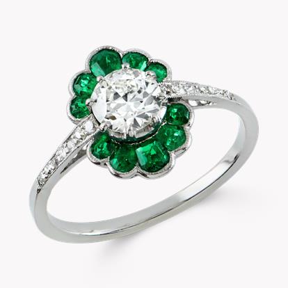 Art Deco Diamond and Emerald Ring 0.70ct in Platinum