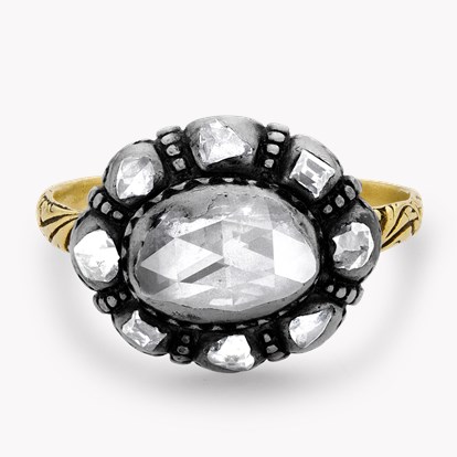 Georgian Oval Rose Cut Diamond Cluster Ring