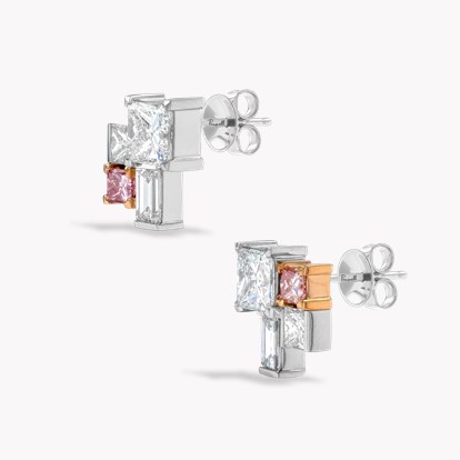 Mosaic 3.23ct Diamond and Fancy Pink Diamond Stud Earrings