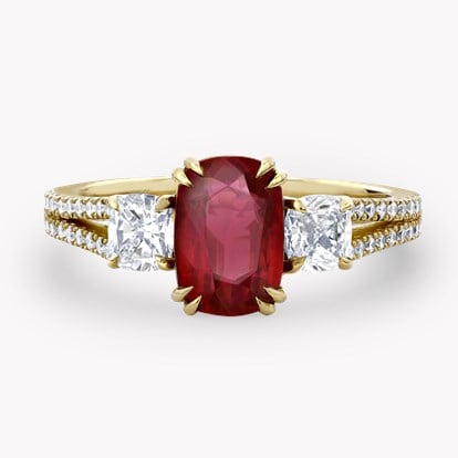 Mozambique 2.04ct Ruby and Diamond Three Stone Ring