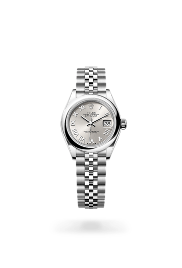Lady-Datejust * Oyster, 28 mm, Oystersteel with a Pink Domed bezel and Jubilee, five-piece links bracelet