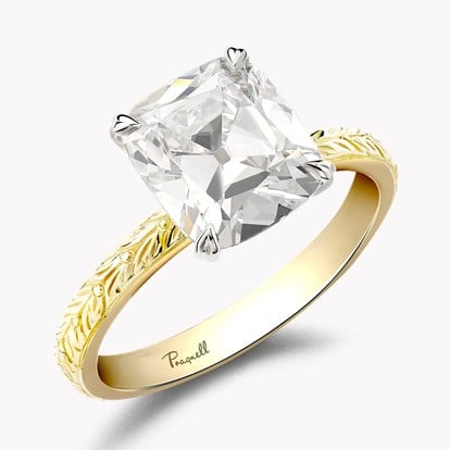 Antique Cushion Cut 2.81ct Golconda Diamond Ring in 18ct Yellow Gold & Platinum
