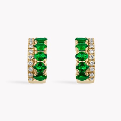 Oval Cut 1.35ct Emerald and Diamond Hoop Earrings