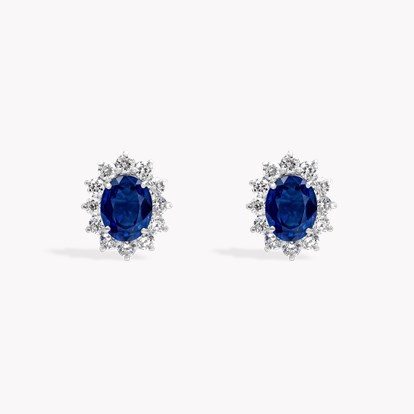 Oval Cut Sapphire and Diamond Cluster Earrings