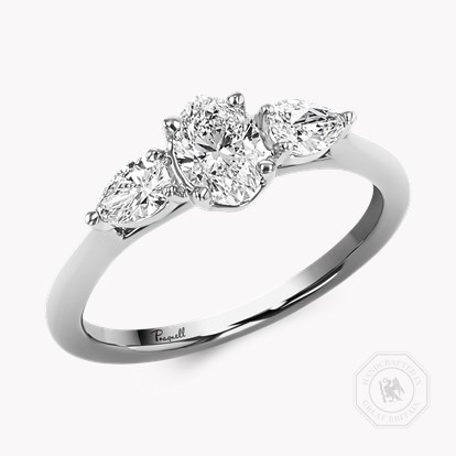 Oval and Pearshaped Three Stone Diamond Ring 0.53ct in Platinum