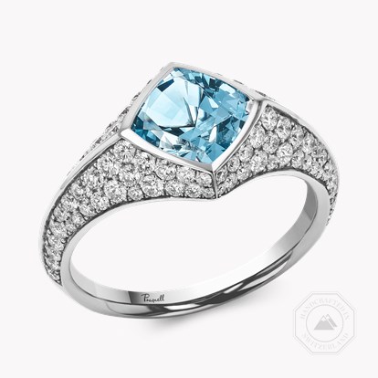 Square Cut 1.30ct Aquamarine and Diamond Ring in 18ct White Gold