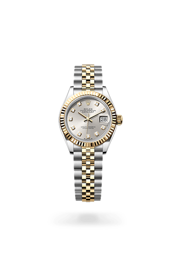 Lady-Datejust * Oyster, 28 mm, Oystersteel and yellow gold with a Silver set with diamonds Fluted bezel and Jubilee, five-piece links bracelet