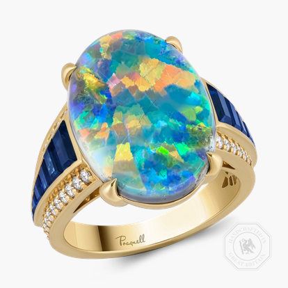 Masterpiece Cabochon Cut 5.32ct Black Opal and Sapphire Ring