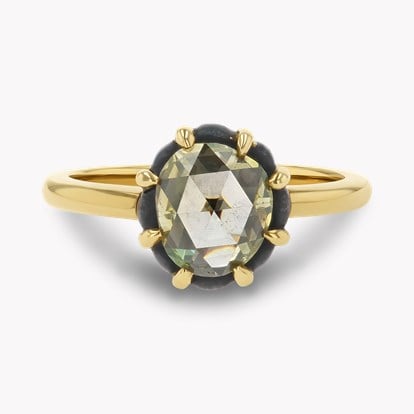 Victorian Rose Cut 0.88ct Fancy Green-Yellow Diamond Ring