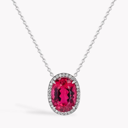 Oval Cut Rubellite Tourmaline Pendant 7.46ct in 18ct White Gold