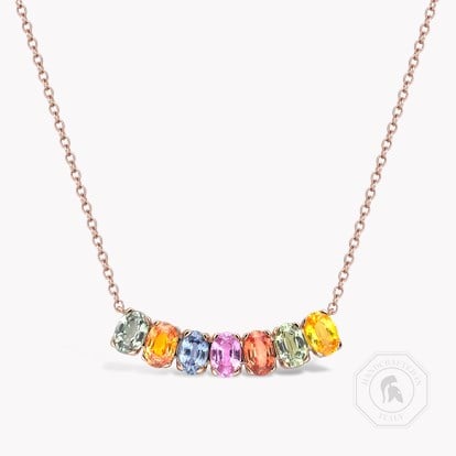Rainbow Fancy Sapphire Line Pendant 4.43ct in 18ct Rose Gold
