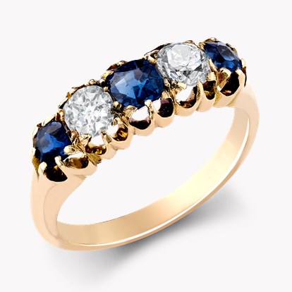Victorian Sapphire & Diamond Five Stone Ring 1.41ct in 18ct Yellow Gold