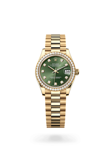 Datejust 31 * Oyster, 31 mm, yellow gold and diamonds with a Red ombré set with diamonds Diamond-set bezel and President, semi-circular three-piece links bracelet