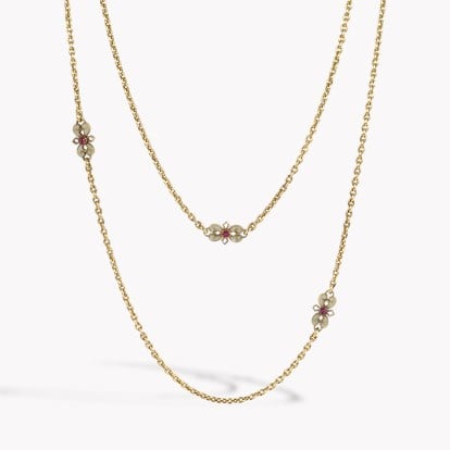 Edwardian Cabochon Cut 1.50ct Ruby and Enamel Necklace