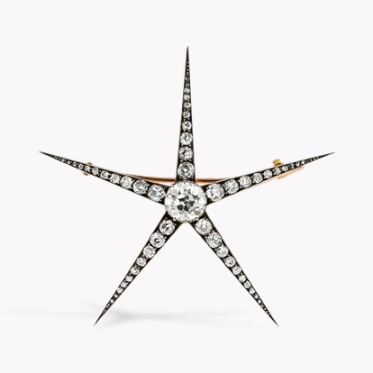 Belle Epoque 2.00ct Charles Fontana & Cie Diamond Star Brooch in Silver and 18ct Rose Gold
