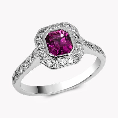Octagonal Cut Pink Sapphire and diamond Cluster Ring