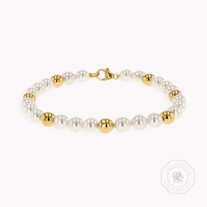 Akoya Pearl and Gold Bead Bracelet in 18ct Yellow Gold