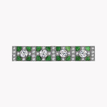 Art Deco Diamond and Jadeite Bar Brooch in Platinum and White Gold