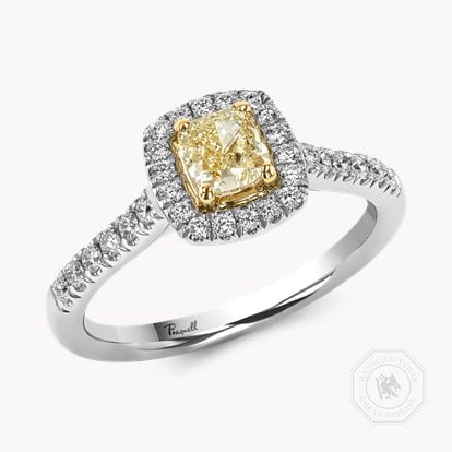 Celestial 0.46ct Cushion Cut Fancy Yellow Diamond Cluster Ring in Platinum and 18ct Yellow Gold