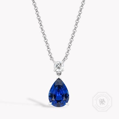 Pear Shaped 3.20ct Sri Lankan Sapphire and Diamond Pendant in 18ct White Gold