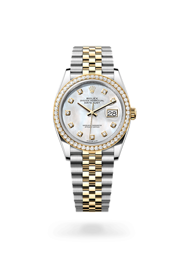Datejust 36 * Oyster, 36 mm, Oystersteel, yellow gold and diamonds with a Bright black set with diamonds Set with diamonds bezel and Jubilee, five-piece links bracelet