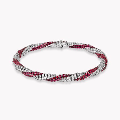 Brilliant Cut Ruby and Diamond Twist Bracelet