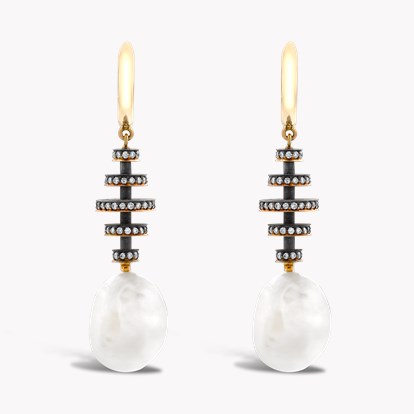 Natural Pearl & Diamond Drop Earrings