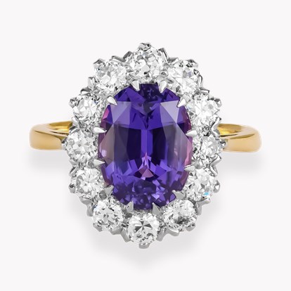 Oval Cut 4.22ct Madagascan Sapphire and Diamond Cluster Ring