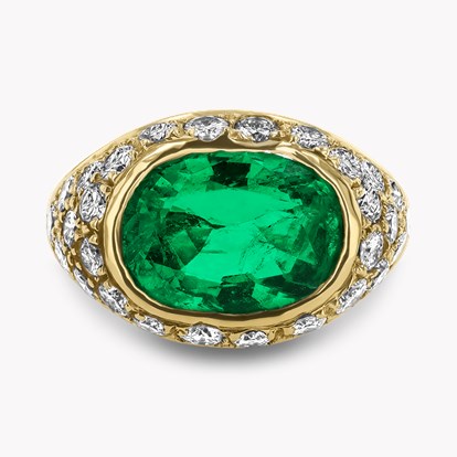 Retro Oval Cut 3.40ct Colombian Emerald and Diamond Dress Ring