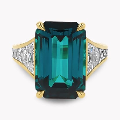 Masterpiece 11.84ct Emerald Cut Lagoon Tourmaline and Diamond Ring