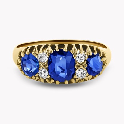 Victorian 1.69ct Sapphire and Diamond Three Stone Ring