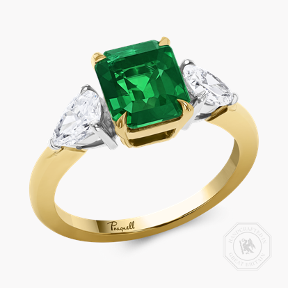 Octagon Cut 2.17ct Brazilian Emerald and Diamond Three Stone Ring