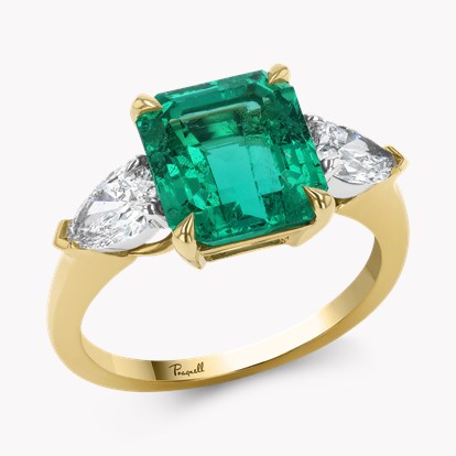 Masterpiece 3.718ct Octagonal Cut Colombian Emerald and Diamond Ring in 18ct Yellow Gold and Platinum