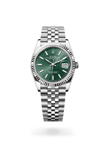 Datejust 36 * Oyster, 36 mm, Oystersteel and white gold with a Dark grey set with diamonds Fluted bezel and Jubilee, five-piece links bracelet