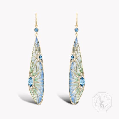 Wildflower Dragonfly Blue Sapphire Earrings 1.86ct in Yellow Gold