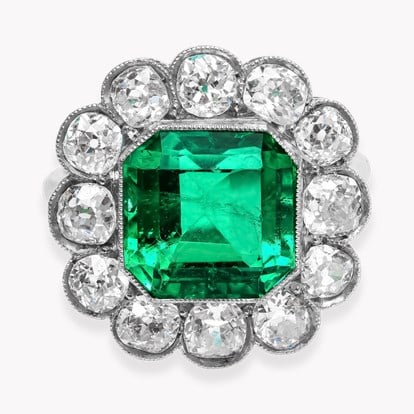Edwardian Colombian Emerald and Diamond Ring