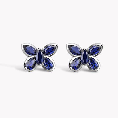 Butterfly Blue Sapphire Stud Earrings 1.28ct in White Gold