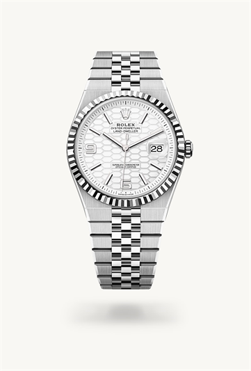 Land-Dweller 40 * Oyster, 40 mm, Oystersteel and white gold with a Intense white, honeycomb motif Fluted bezel and Flat Jubilee, five-piece solid links bracelet