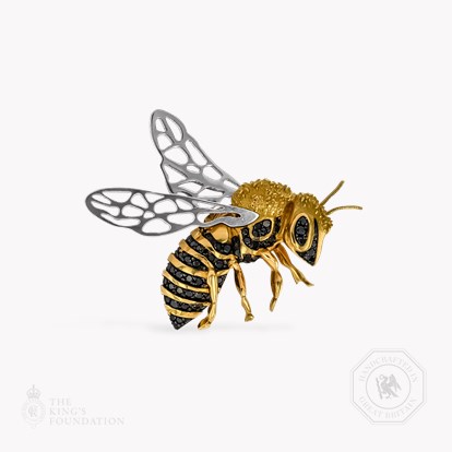 Honeycomb 0.24ct Black Diamond Bee Brooch in 18ct Yellow and White Gold