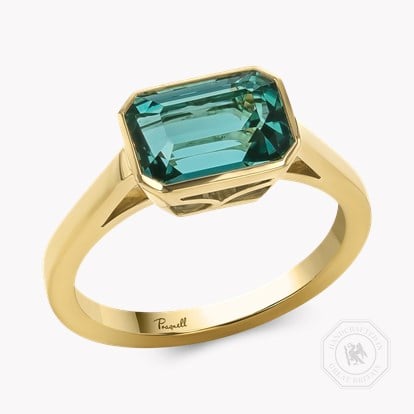 Kingdom Emerald Cut 3.00ct Namibian Tourmaline Ring in 18ct Yellow Gold