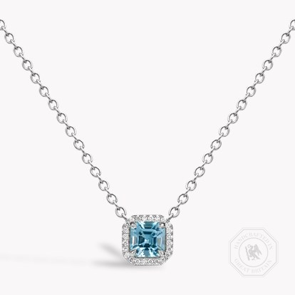 Asscher Cut 0.55ct Lukusuzi Aquamarine and Diamond Pendant