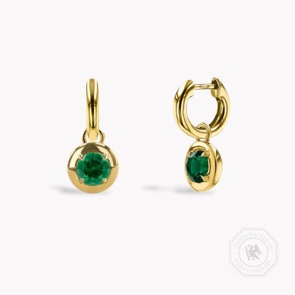 Skimming Stone 0.99ct Emerald Drop Hoop Earrings in 18ct Yellow Gold