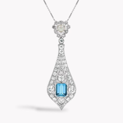 Edwardian 4.06ct Aquamarine and Diamond Filigree Drop Style Pendant