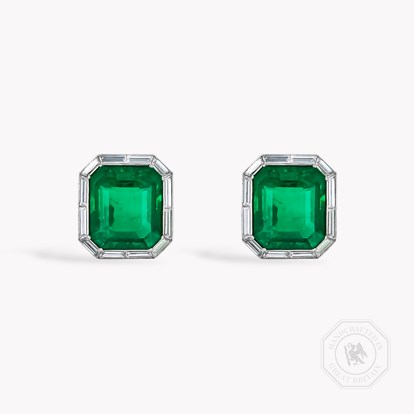 Masterpiece 14.07ct Muzo Emerald and Diamond Art Deco Inspired Earrings in 18ct White Gold