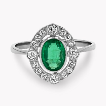 Art Deco Inspired 0.80ct Emerald and Diamond Cluster Ring