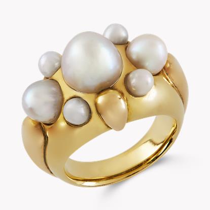 Natural Pearl Bombé Ring in 18ct Yellow Gold