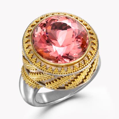1980s Pink Tourmaline Ring 15.70ct in 22ct Yellow Gold