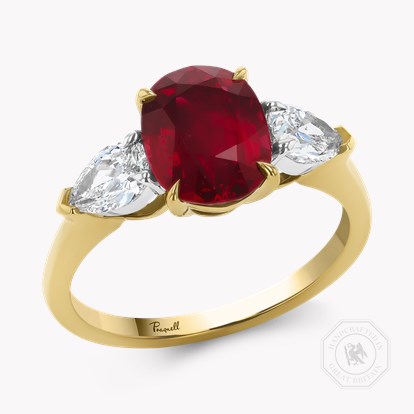 Oval Cut 3.02ct Madagascan Ruby and Diamond Ring in 18ct Yellow Gold and Platinum