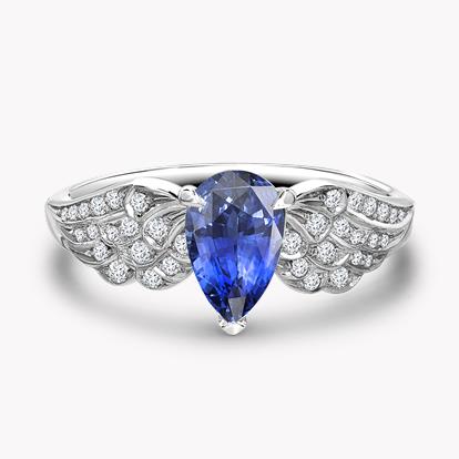Tiara Pear Cut Sapphire and Brilliant Diamond Ring 1.28ct in Platinum