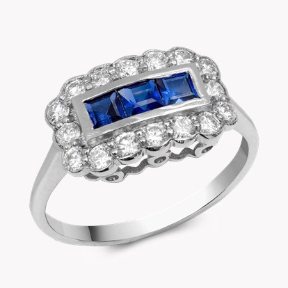 Square Step Cut Sapphire and Diamond Ring